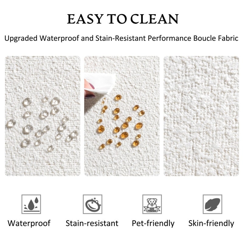 Canapé 2 places KINWELL en tissu bouclé avec coussins