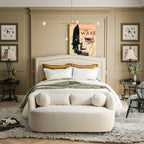 Canapé 2 places KINWELL en tissu bouclé avec coussins