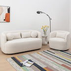 Canapé 2 places KINWELL en tissu bouclé avec coussins