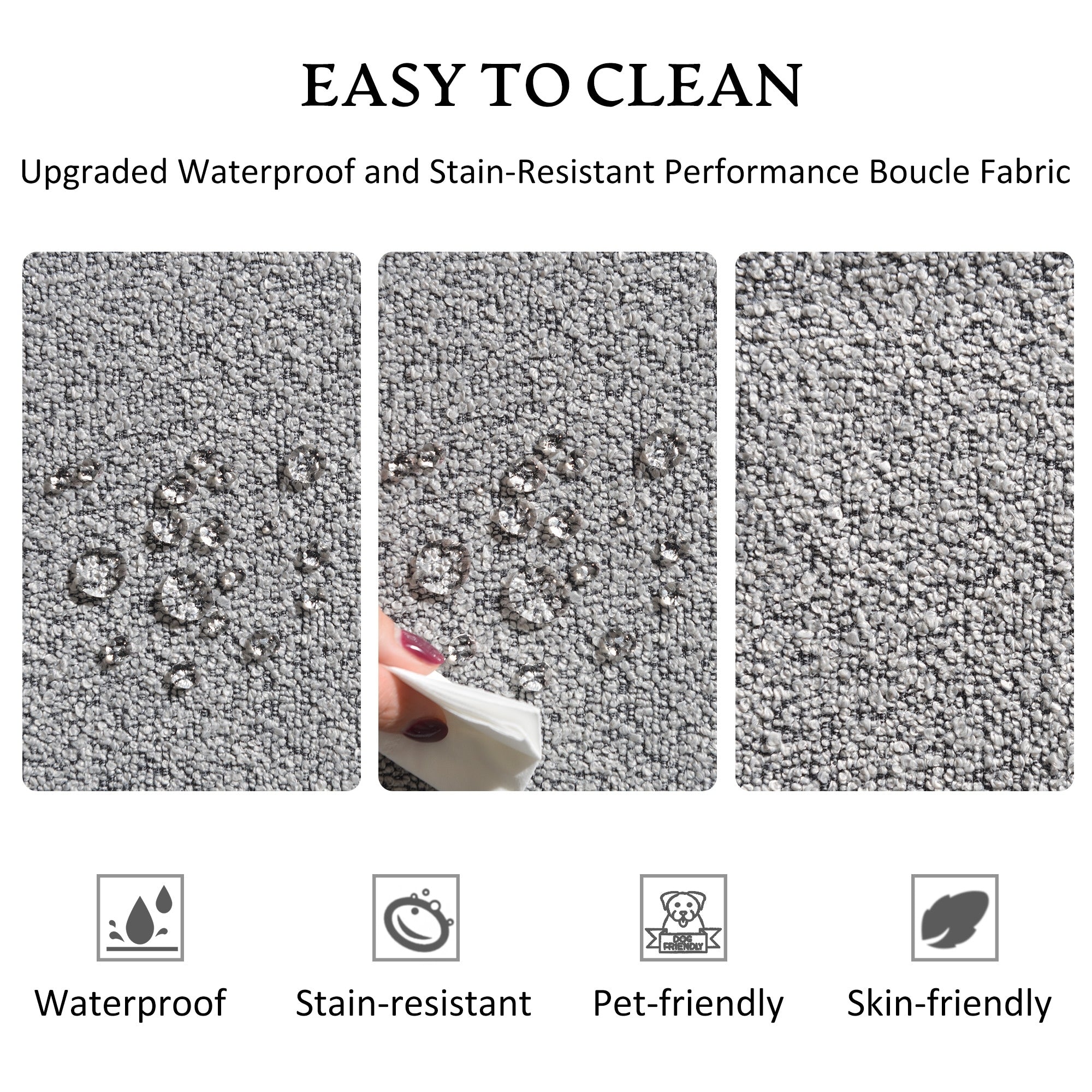 Canapé 2 places KINWELL en tissu bouclé avec coussins