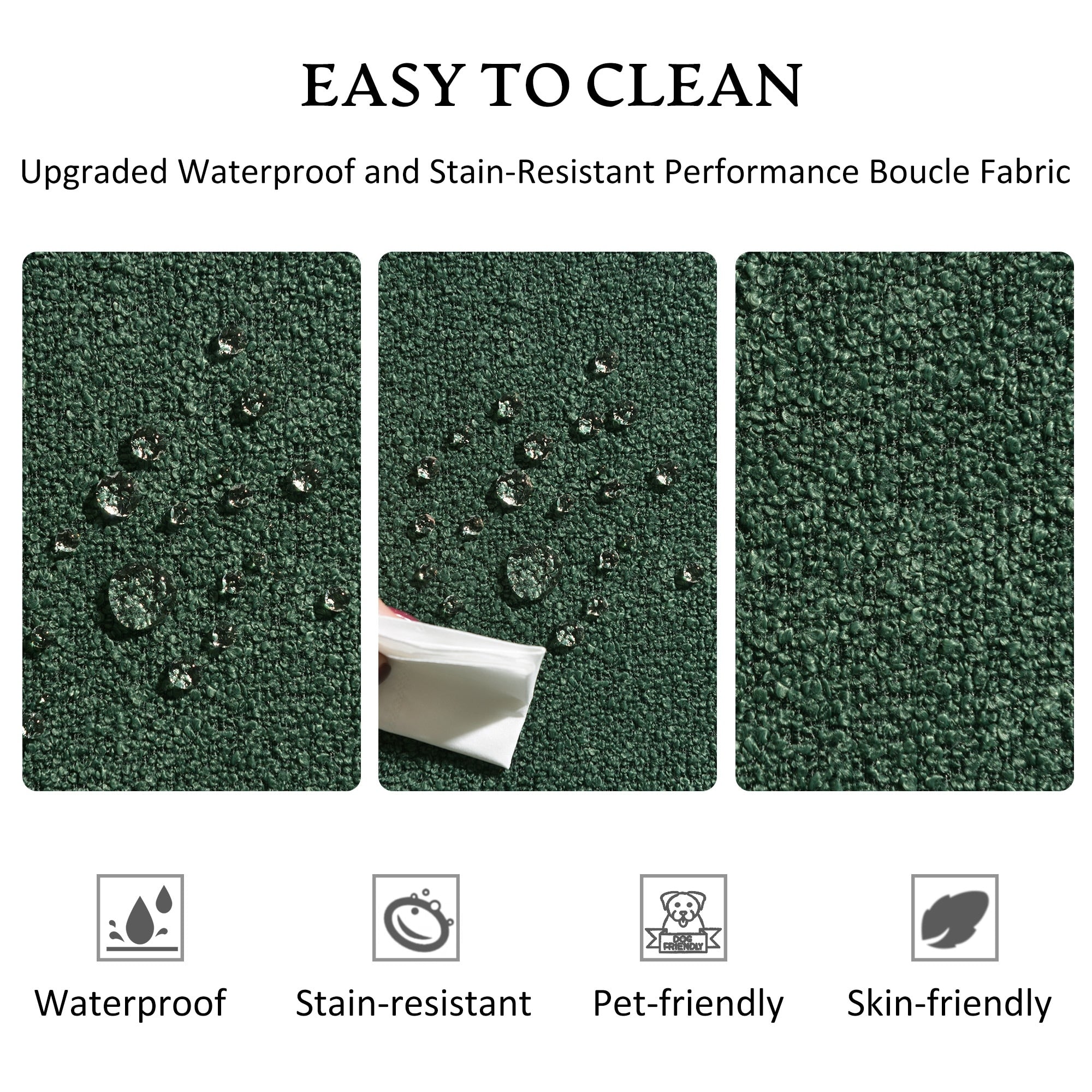 Canapé 2 places KINWELL en tissu bouclé avec coussins