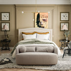 Canapé 2 places KINWELL en tissu bouclé avec coussins