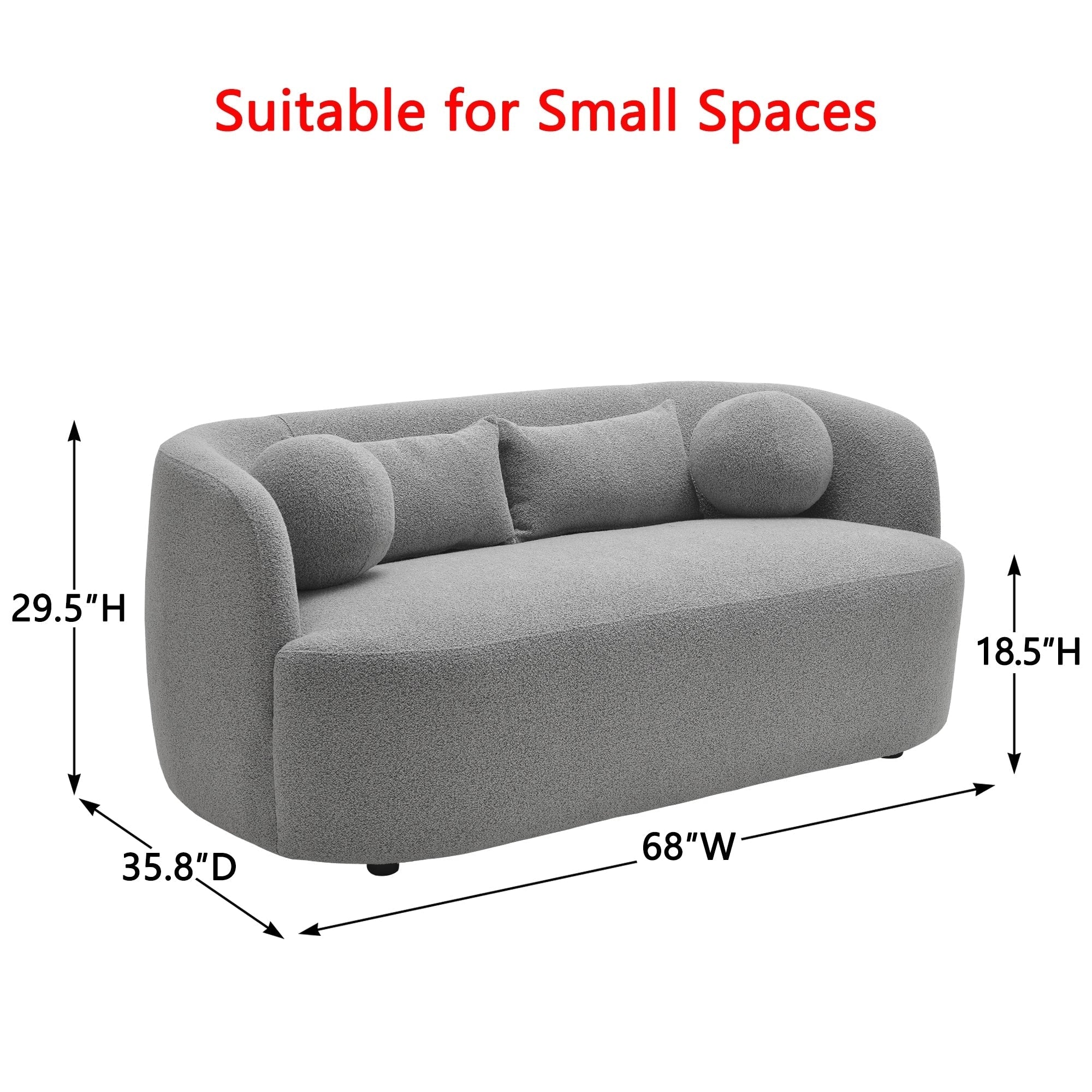 Canapé 2 places KINWELL en tissu bouclé avec coussins