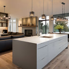 Luminaire suspendu linéaire moderne Kasy à 5 lumières, verre texturé, design unique, idéal pour îlot de cuisine.