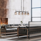 Luminaire suspendu linéaire moderne Kasy à 5 lumières, verre texturé, design unique, idéal pour îlot de cuisine.