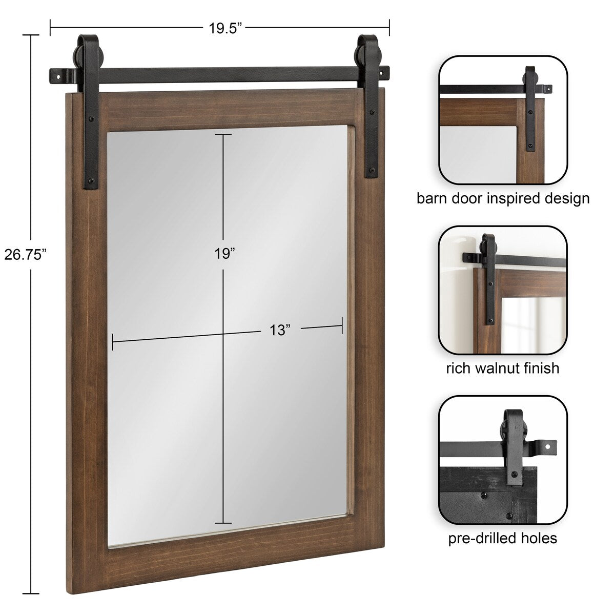 Kate and Laurel Cates Miroir mural rectangulaire rustique