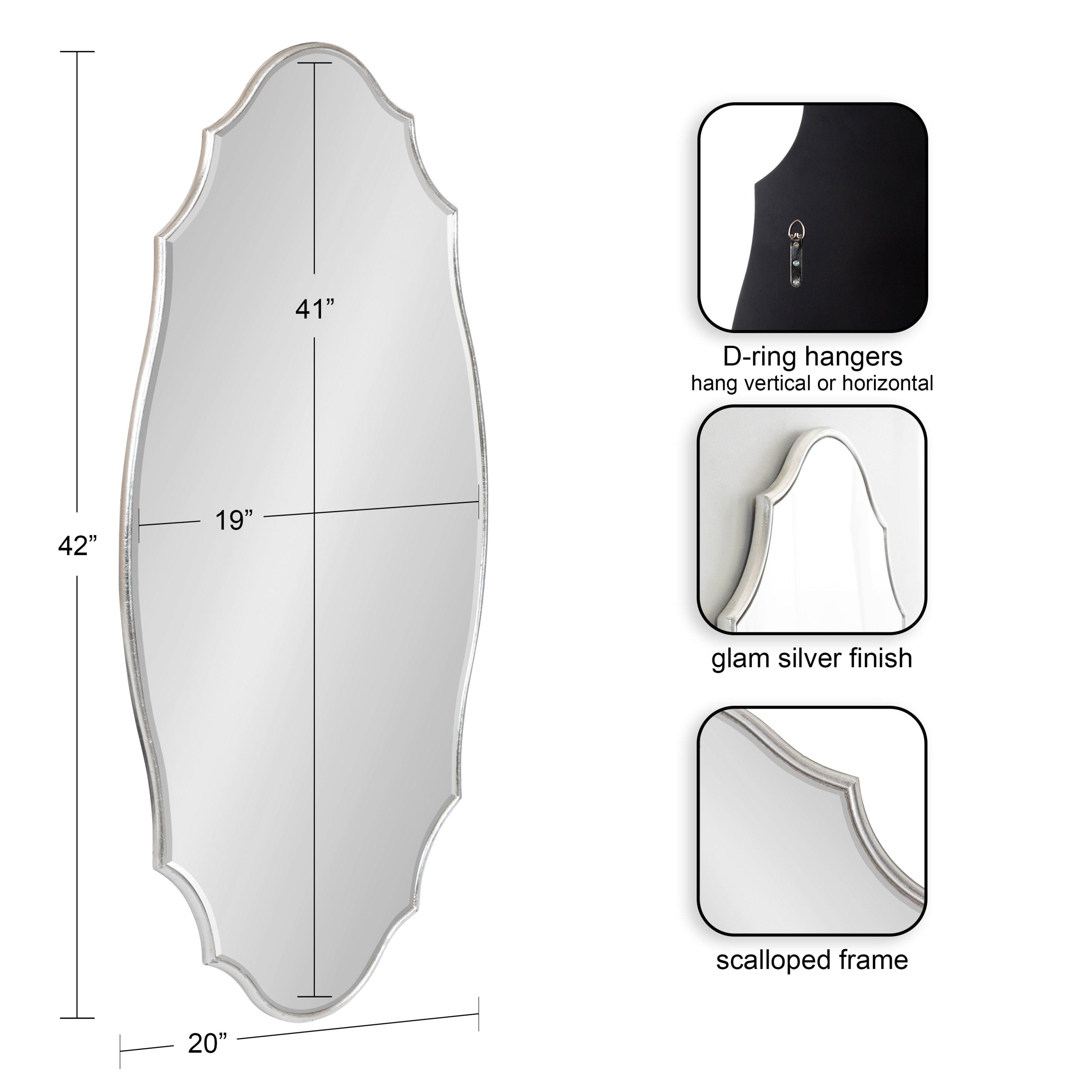 Kate and Laurel Leanna Miroir mural ovale à bords festonnés