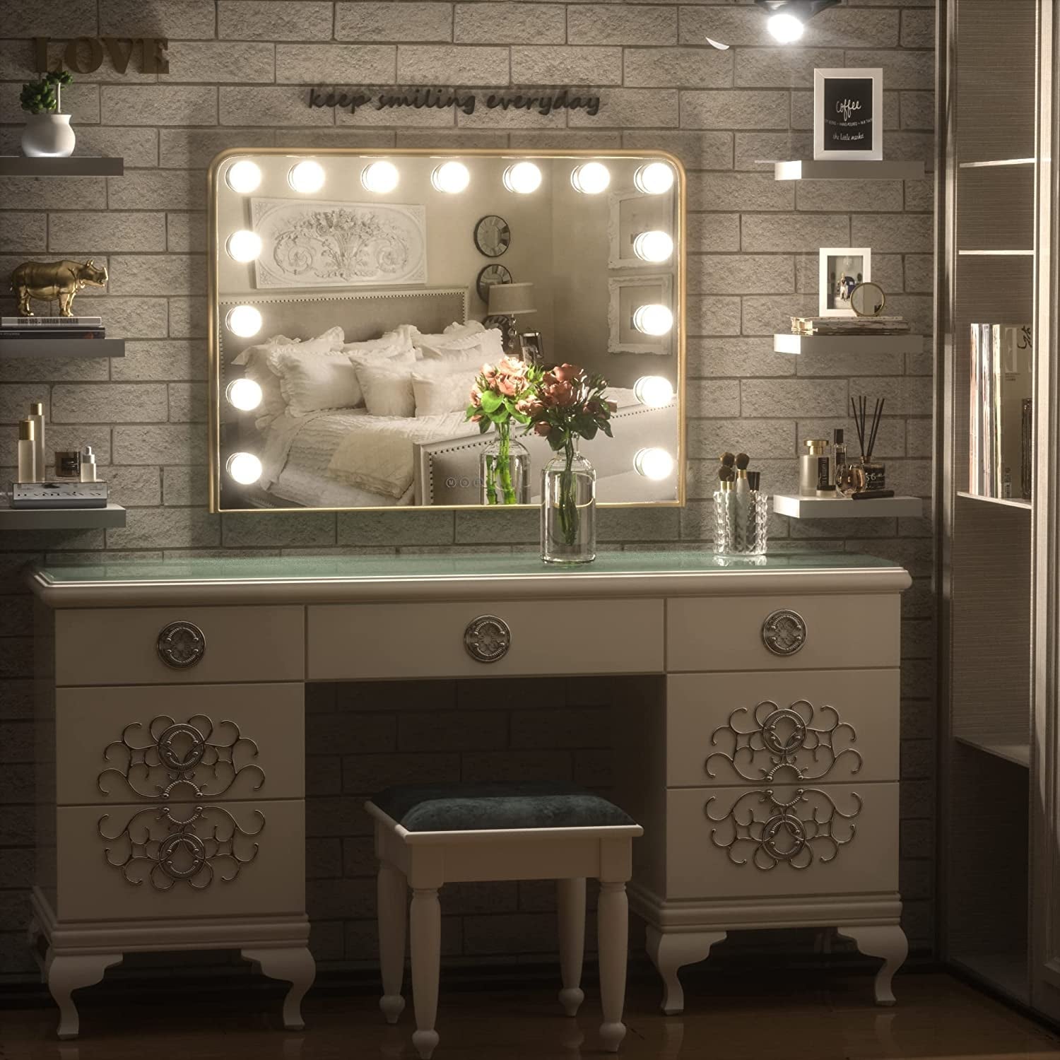 Keonjinn Miroir de maquillage LED Hollywood avec 15/18 lumières LED