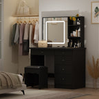 Ensemble de coiffeuse de maquillage Kerrogee avec miroir éclairé réglable et tabouret - 39,4L x 19,7l x 53,5H