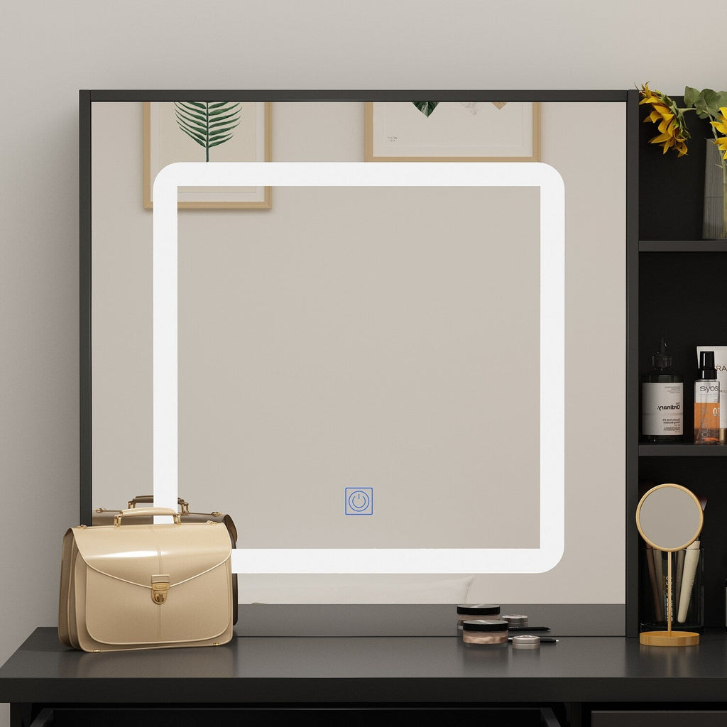 Ensemble de coiffeuse de maquillage Kerrogee avec miroir éclairé réglable et tabouret - 39,4L x 19,7l x 53,5H