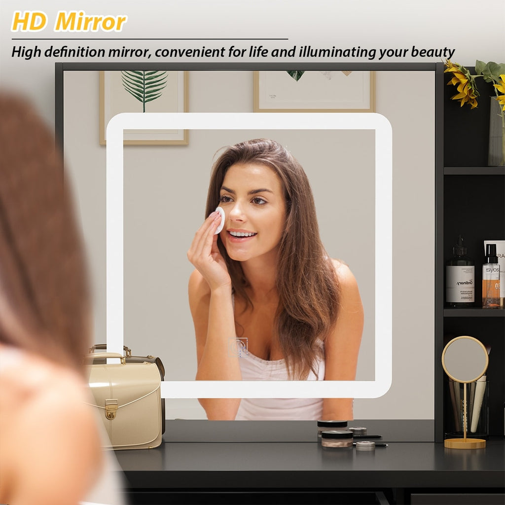 Ensemble de coiffeuse de maquillage Kerrogee avec miroir éclairé réglable et tabouret - 39,4L x 19,7l x 53,5H