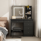 Ensemble de coiffeuse de maquillage Kerrogee avec miroir éclairé réglable et tabouret - 39,4L x 19,7l x 53,5H