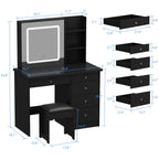 Ensemble de coiffeuse de maquillage Kerrogee avec miroir éclairé réglable et tabouret - 39,4L x 19,7l x 53,5H