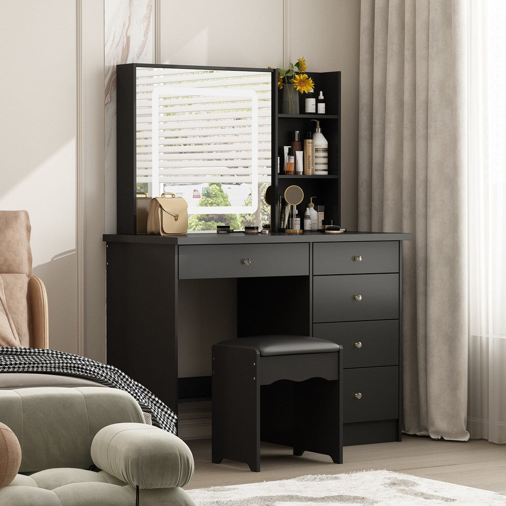 Ensemble de coiffeuse de maquillage Kerrogee avec miroir éclairé réglable et tabouret - 39,4L x 19,7l x 53,5H