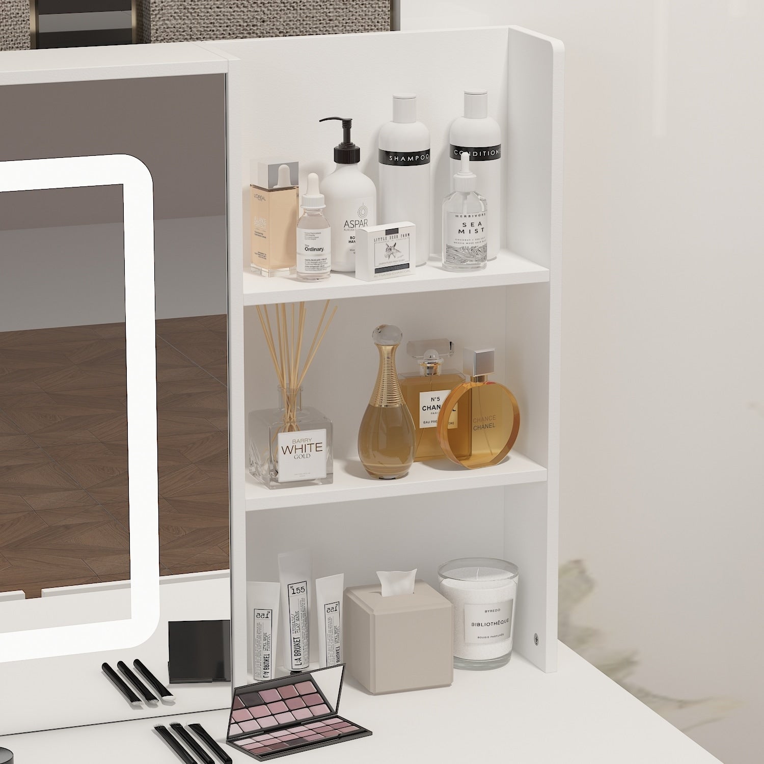 Ensemble de coiffeuse de maquillage Kerrogee avec miroir éclairé réglable et tabouret - 39,4L x 19,7l x 53,5H