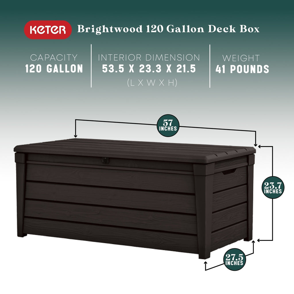 Keter Brightwood 120 gal, banc de rangement en résine pour terrasse, résistant aux intempéries, marron - 40