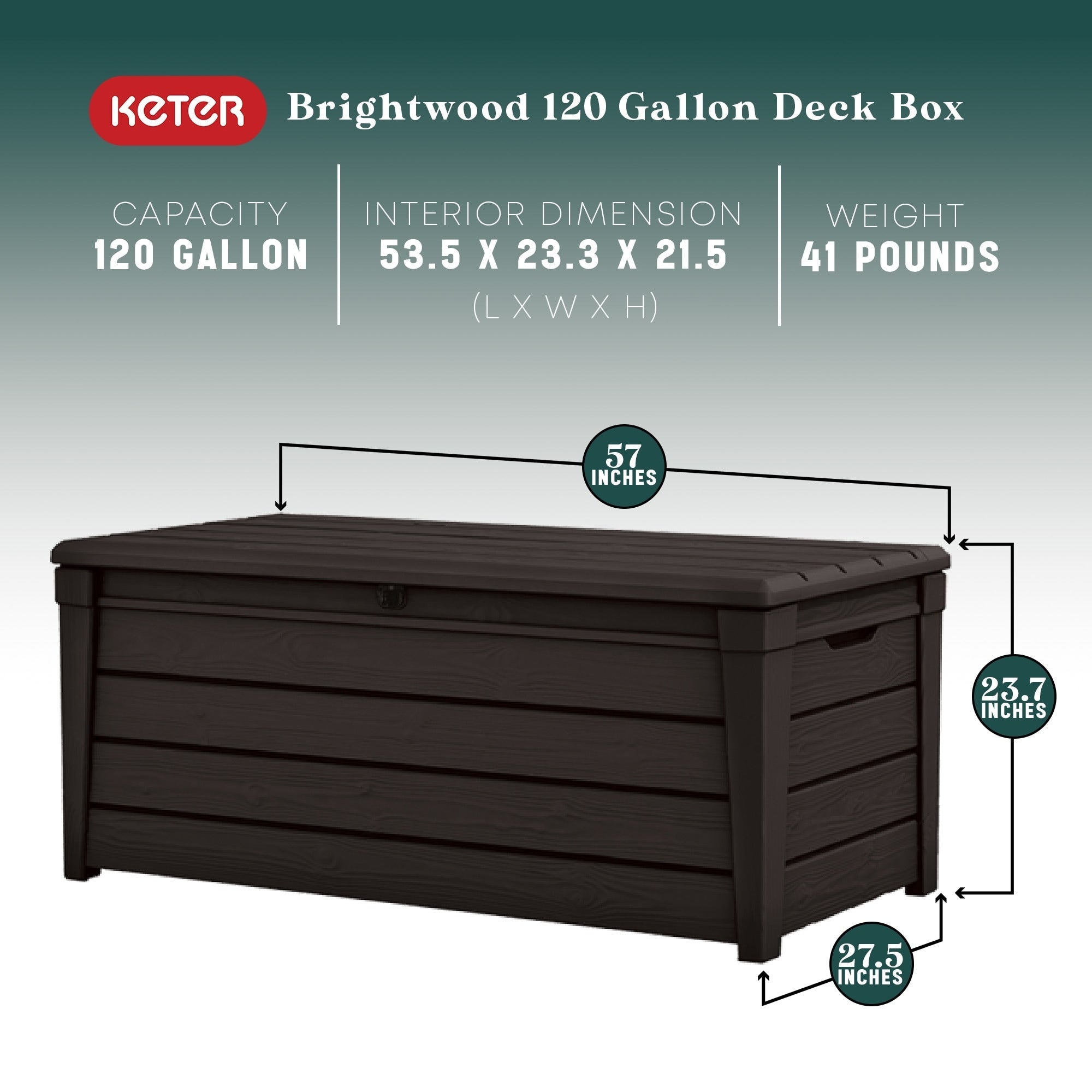 Keter Brightwood 120 gal, banc de rangement en résine pour terrasse, résistant aux intempéries, marron - 40