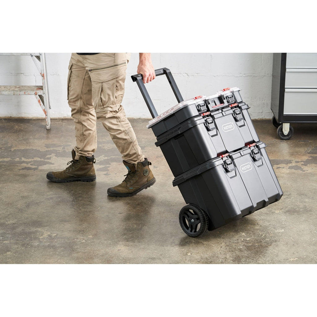 Keter Stack-n-Roll, système de rangement et d'organisation d'outils mobile 3 pièces, coffre à outils modulaire en résine durable