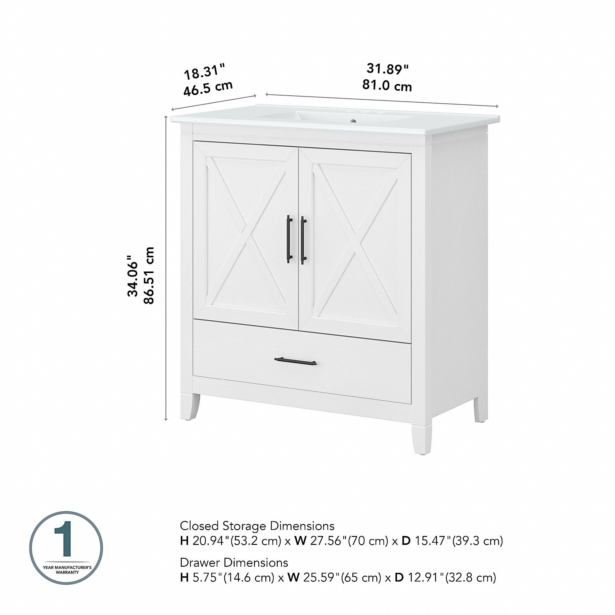 Meuble-lavabo de salle de bain Key West 32W avec lavabo de Bush Furniture