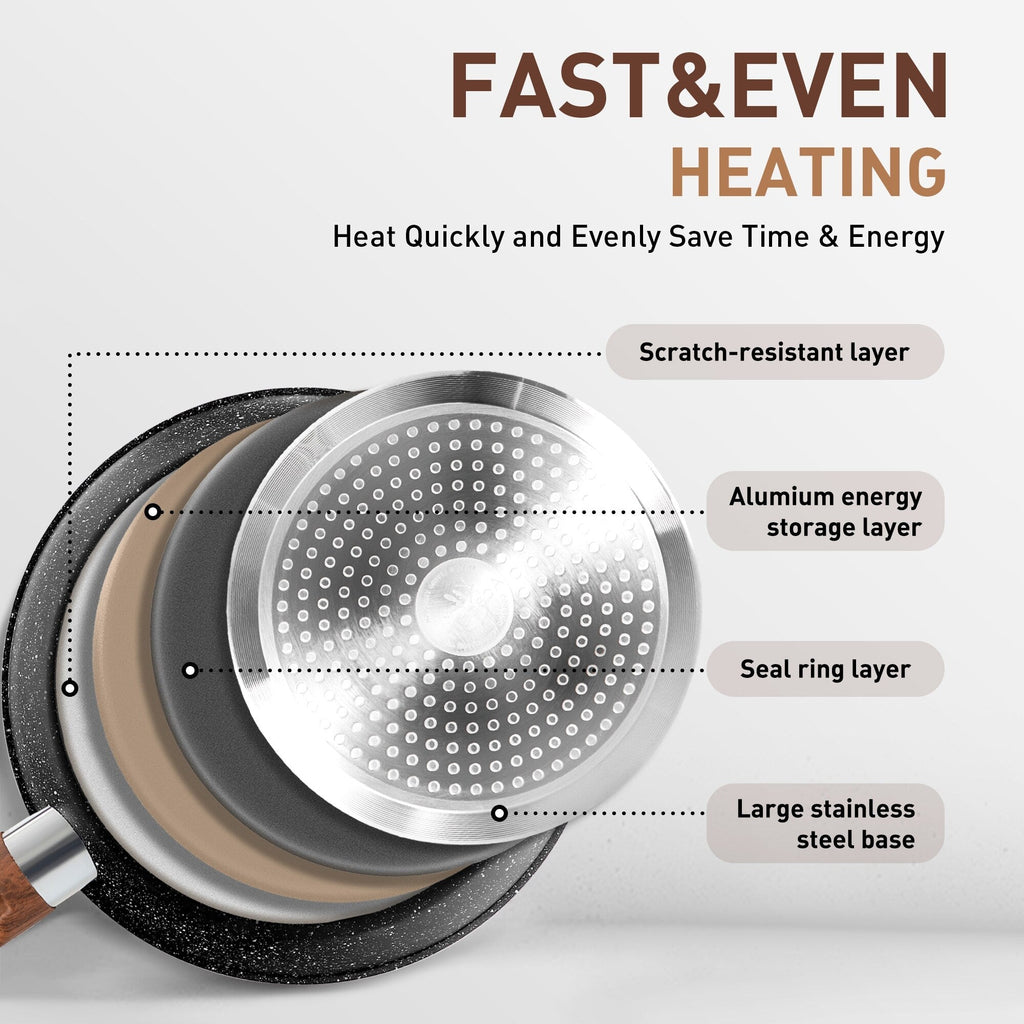 Ensemble de casseroles et poêles antiadhésives, ensemble de cuisine en granit, 12 pièces.