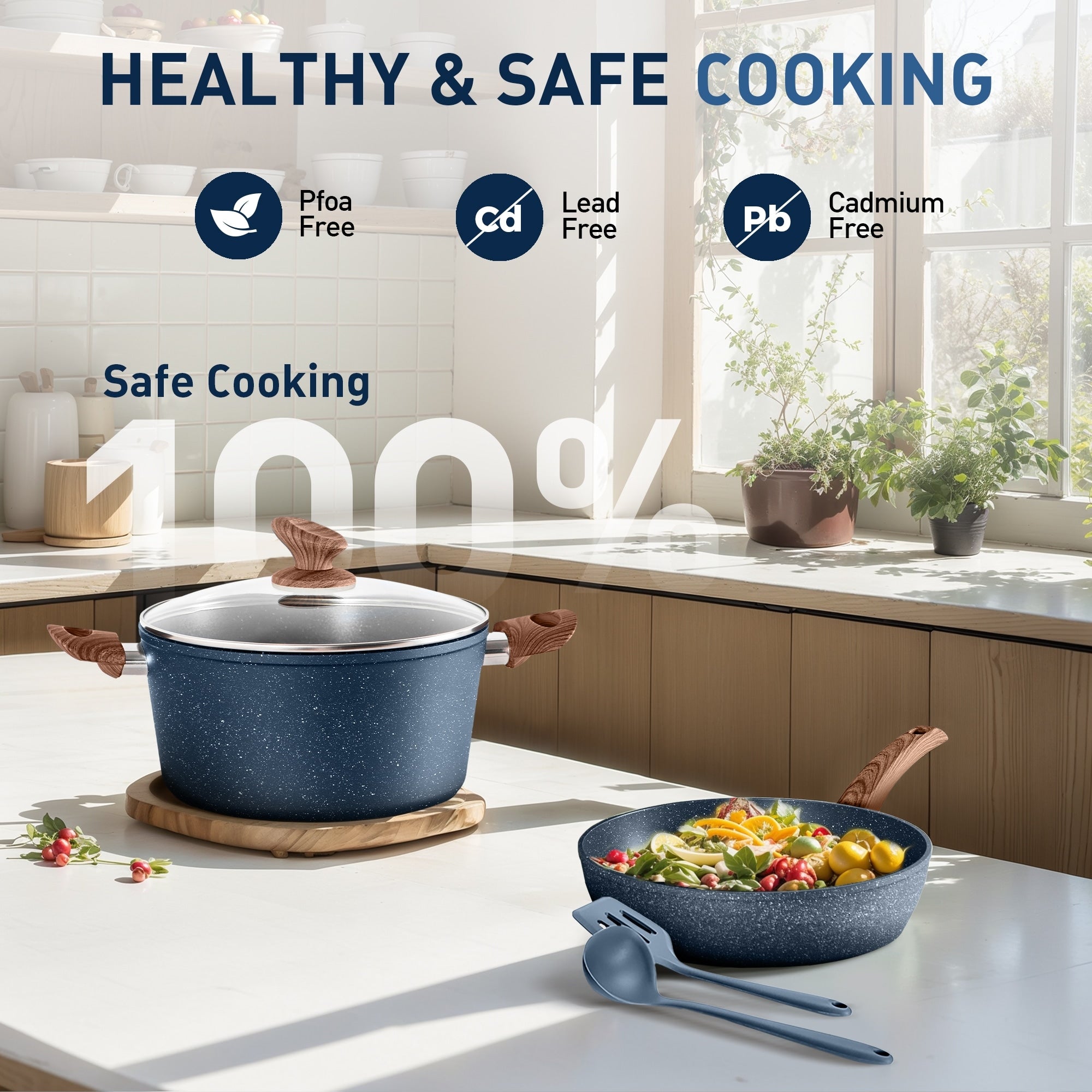 Ensemble de casseroles et poêles antiadhésives, ensemble de cuisine en granit, 12 pièces.