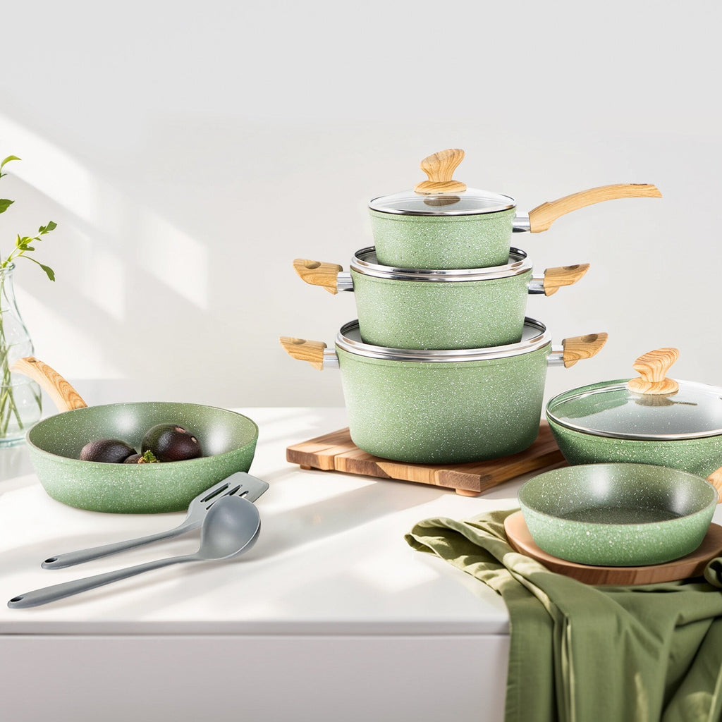 Ensemble de casseroles et poêles antiadhésives, ensemble de cuisine en granit, 12 pièces.