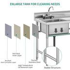 Évier de cuisine en acier inoxydable, cuve à compartiments, évier commercial autoportant