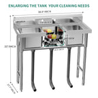 Évier de cuisine en acier inoxydable, cuve à compartiments, évier commercial autoportant