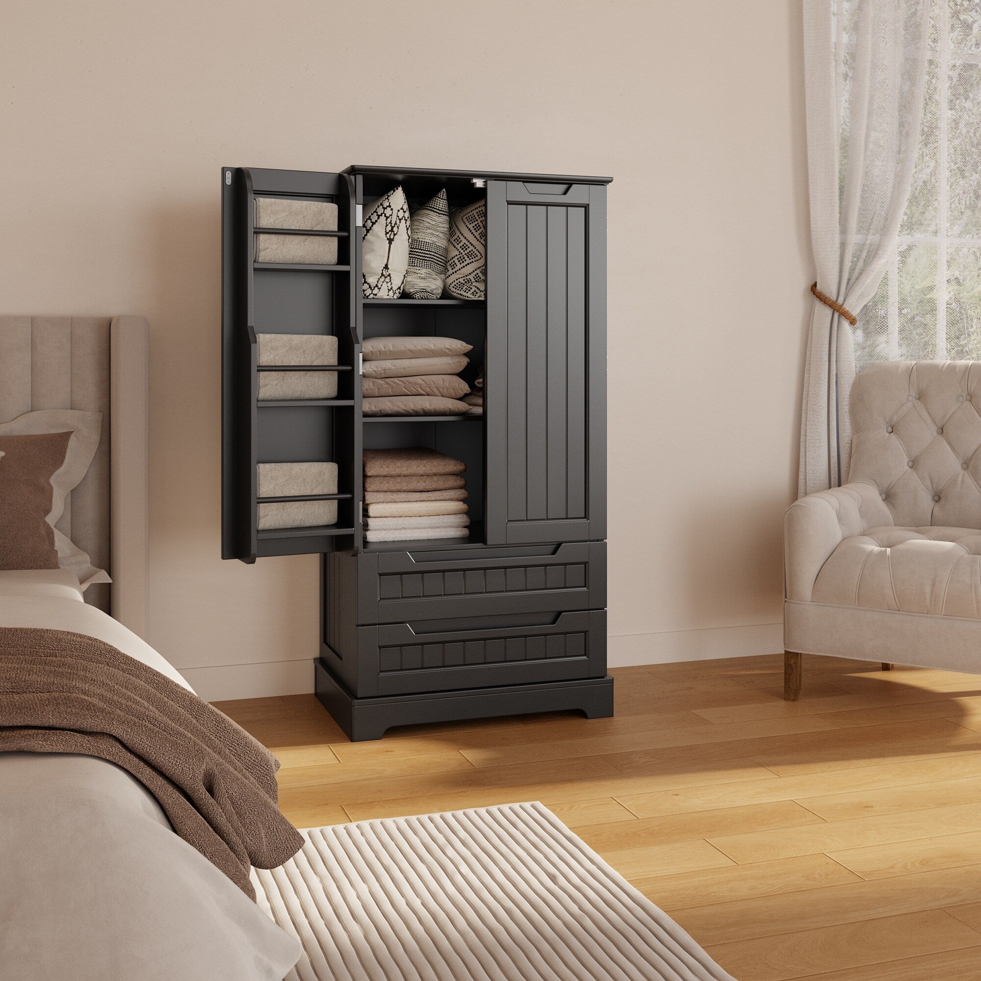 Armoire de rangement pour cuisine, armoire de rangement pour salle de bain à poser avec 2 portes et tiroirs