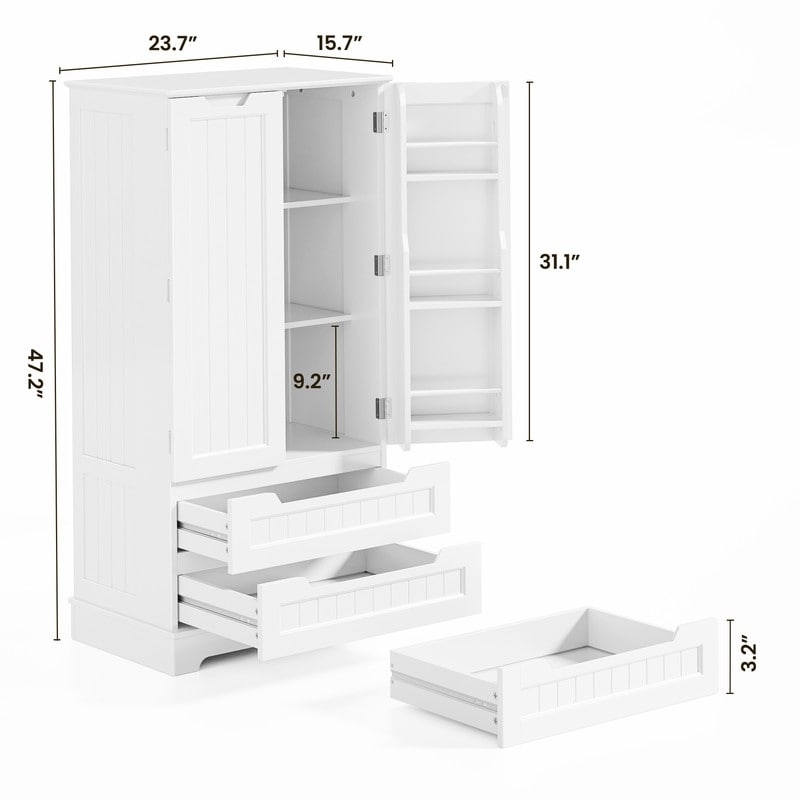 Armoire de rangement pour cuisine, armoire de rangement pour salle de bain à poser avec 2 portes et tiroirs