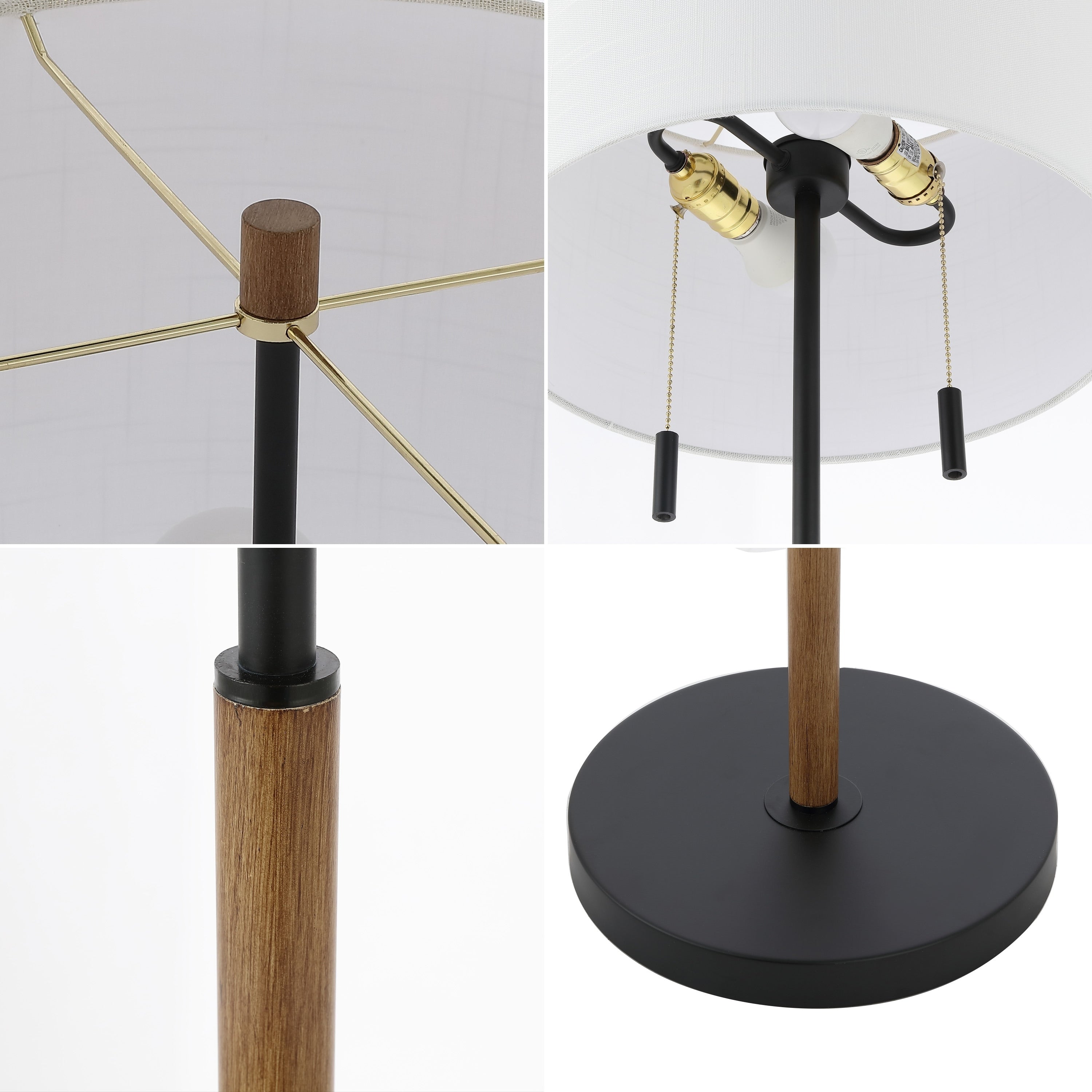 Koda 61 Lampe de sol à LED en fer forgé style rustique, avec abat-jour en forme de bougeoir et cordon à tirer, finition bois brun/noir par JONATHAN Y