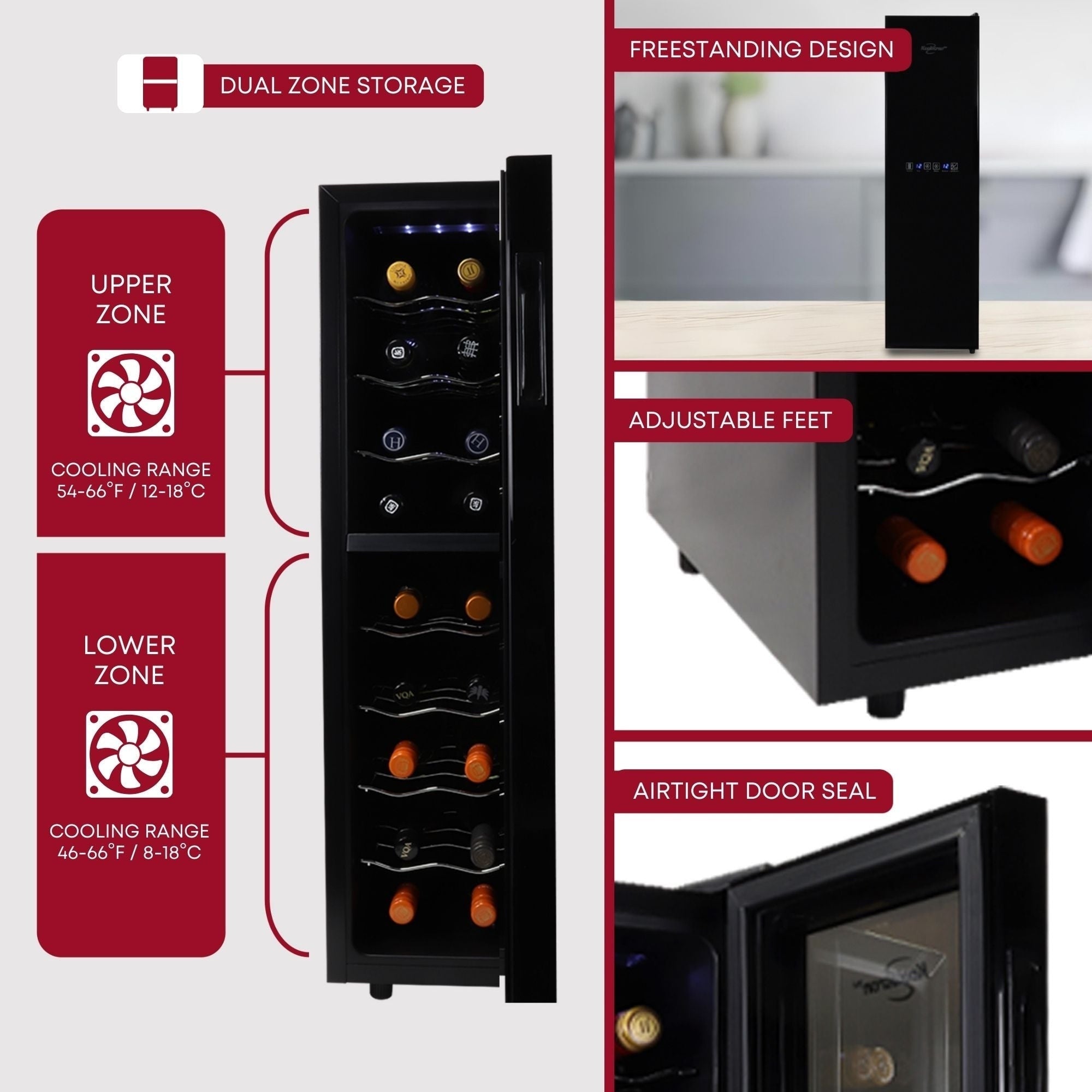 Cave à vin Koolatron 18 bouteilles, double zone, modèle Slim, cave à vin autoportante