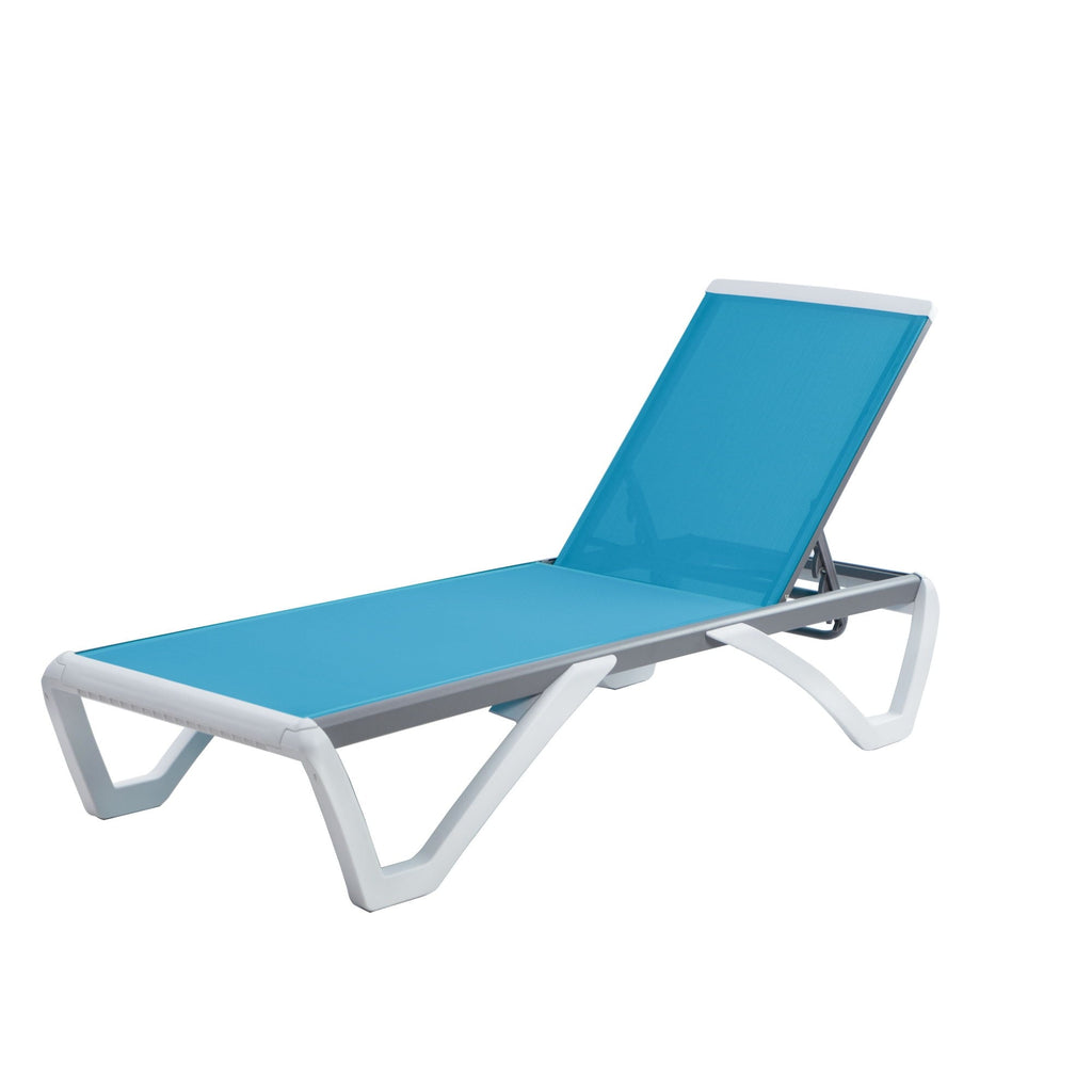 Chaise longue de jardin inclinable et réglable Kozyard Alan, entièrement en aluminium et avec pieds en résine de polypropylène.