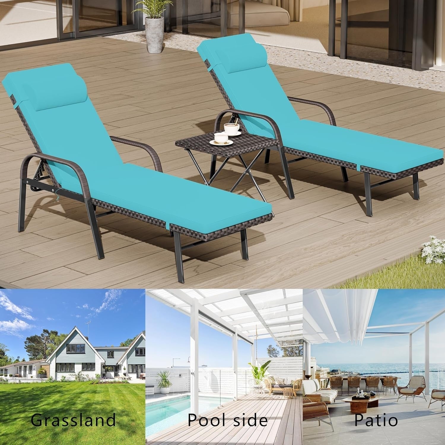 Ensemble de chaises longues d'extérieur Kullavik, 3 pièces