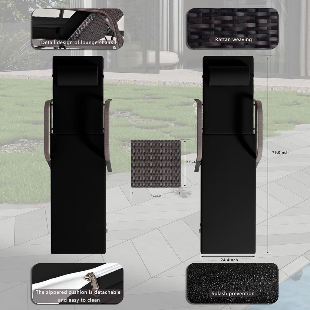 Ensemble de chaises longues d'extérieur Kullavik, 3 pièces