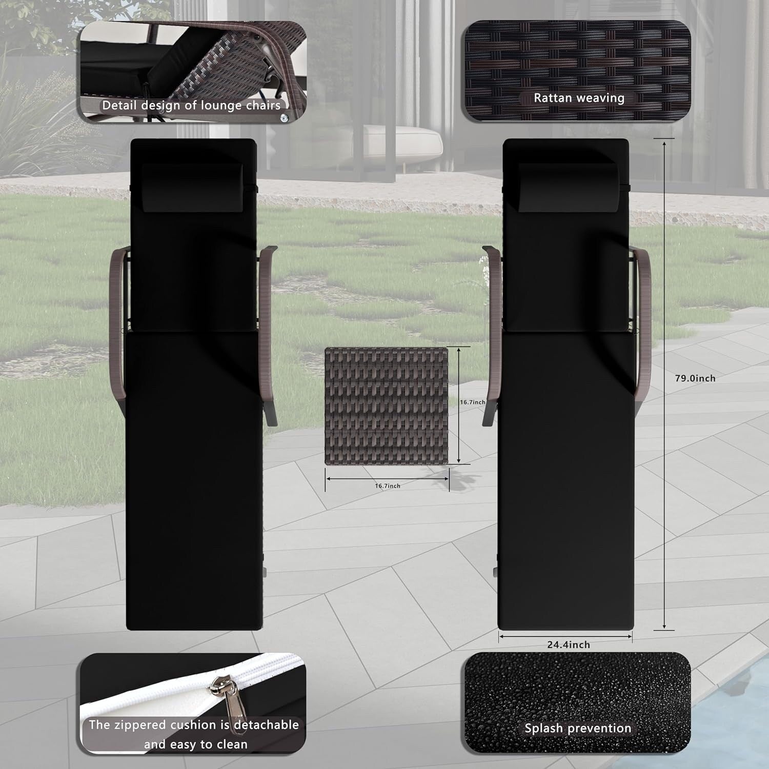 Ensemble de chaises longues d'extérieur Kullavik, 3 pièces