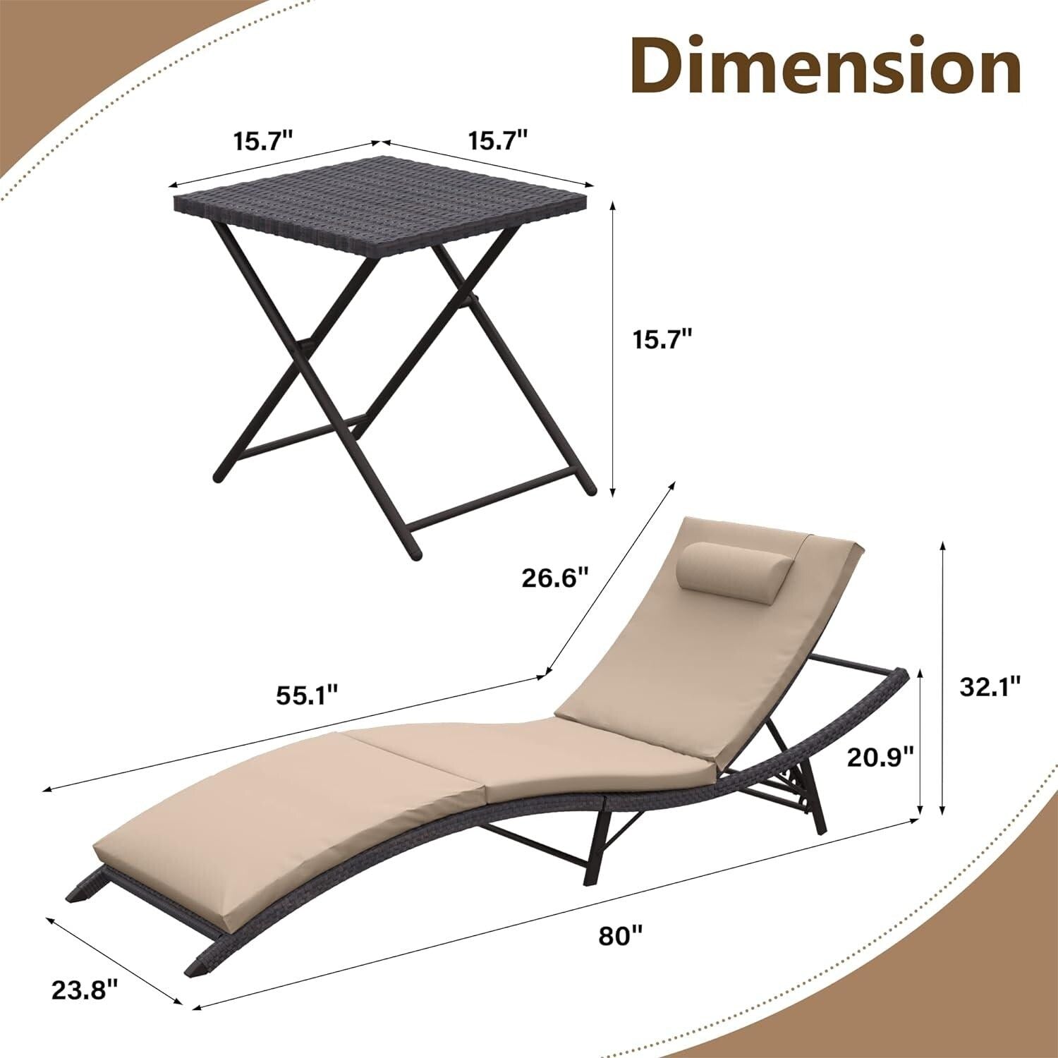 Ensemble de chaises longues d'extérieur Kullavik, 3 pièces