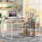 Bureau en forme de L avec tiroir, bureau d'angle pour le travail à domicile avec étagères de rangement et support pour écran, bureau d'ordinateur rustique pour petit espace.