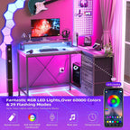 Bureau en forme de L avec prises électriques et lumières LED