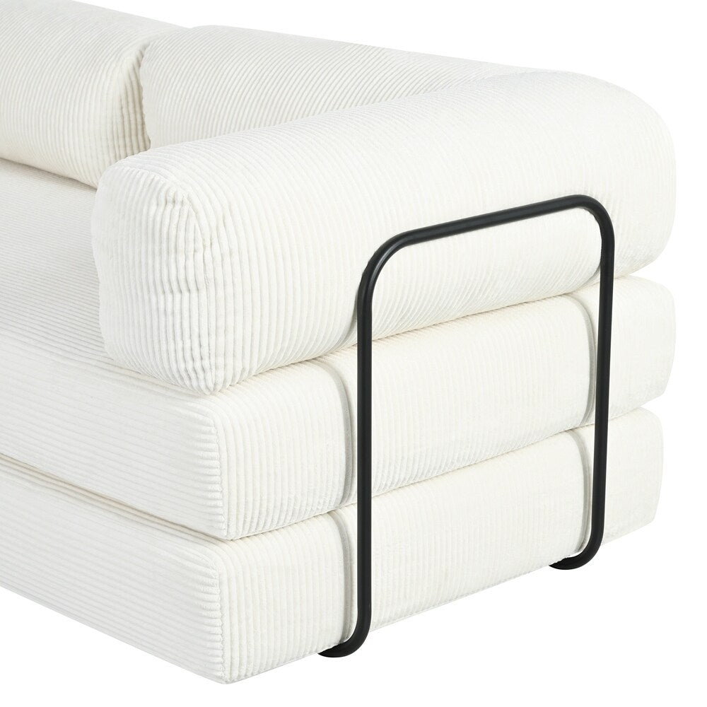 Canapé-lit modulable en forme de L en tissu velours côtelé