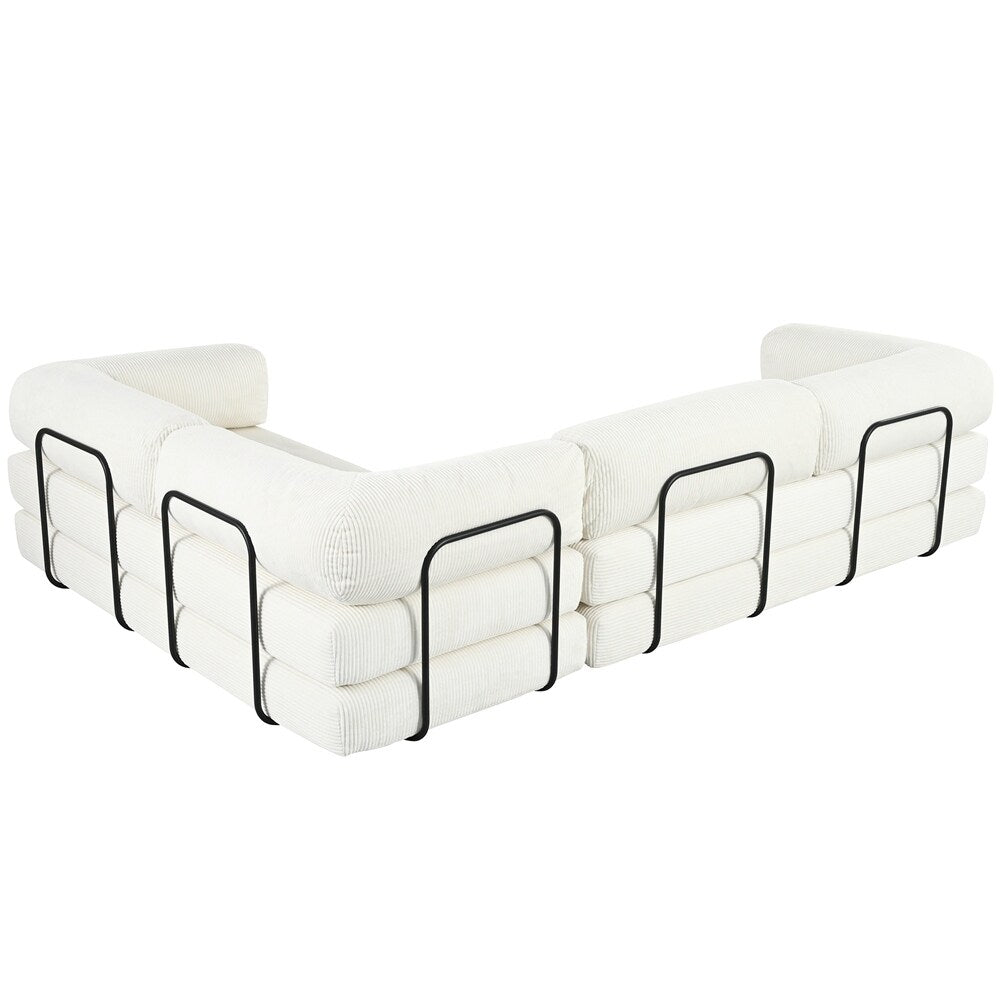 Canapé-lit modulable en forme de L en tissu velours côtelé