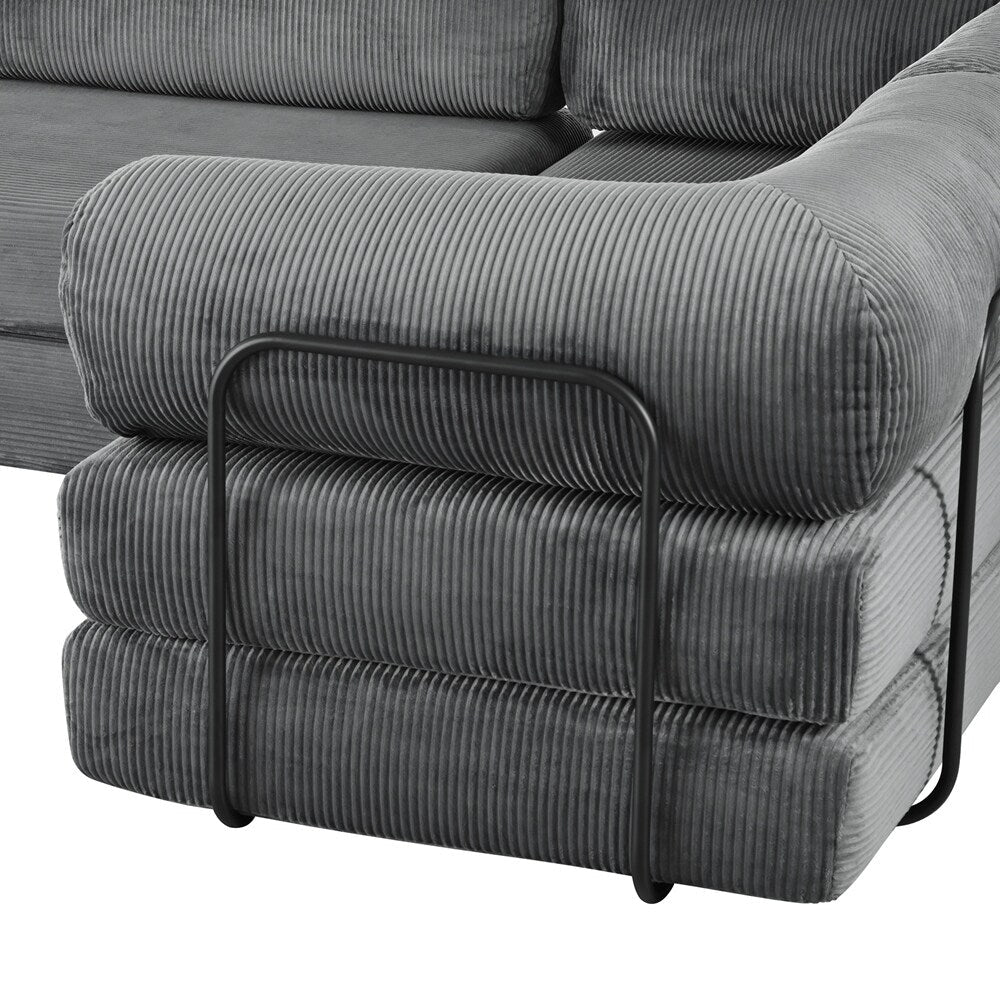 Canapé-lit modulable en forme de L en tissu velours côtelé