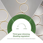 Lampe de sol moderne à LED, dimmable, à 3 intensités lumineuses, avec 5 anneaux, pour coin salon.