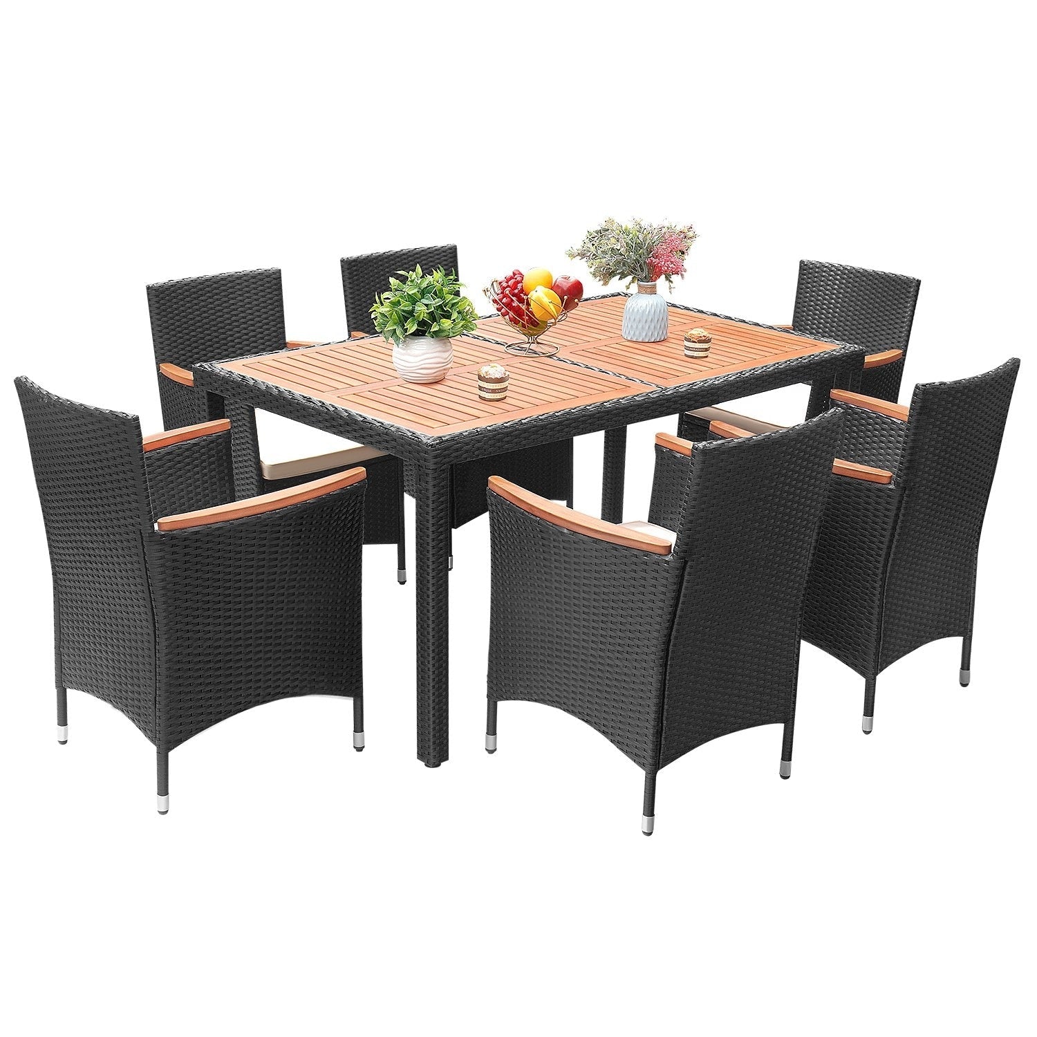Ensemble de repas de jardin Lacoo en rotin PE/bois d'acacia