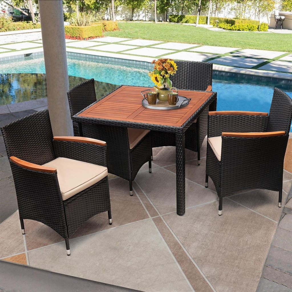 Ensemble de repas de jardin Lacoo en rotin PE/bois d'acacia