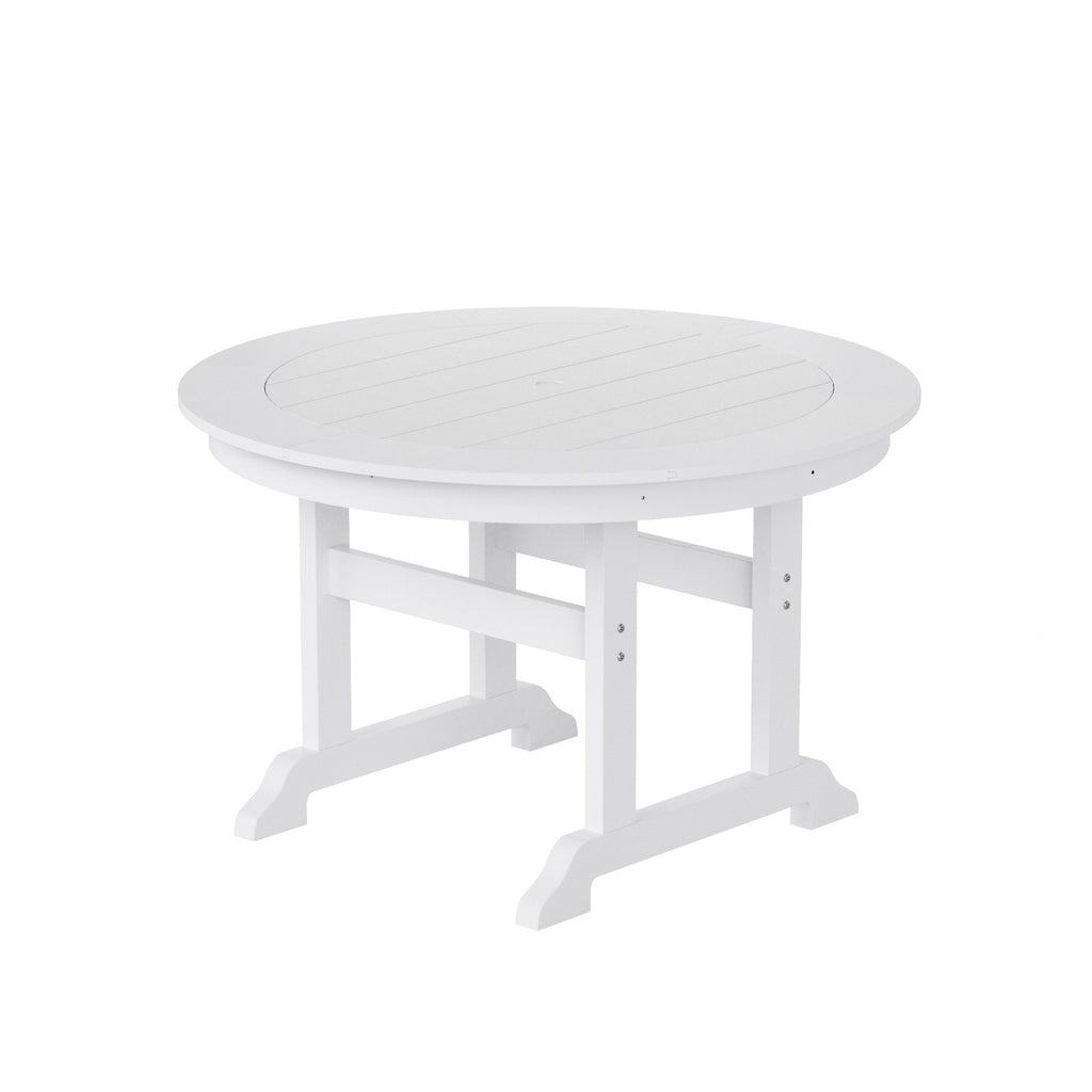Ensemble de salle à manger d'extérieur Polytrends Laguna en PEHD résistant aux intempéries, avec table ronde et fauteuils (ensemble de 5 pièces)