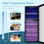Lanbo Cave à vin autoportante à double zone de 20 pouces pouvant contenir 64 bouteilles, avec porte vitrée à cadre en acier inoxydable et deux serrures de sécurité.