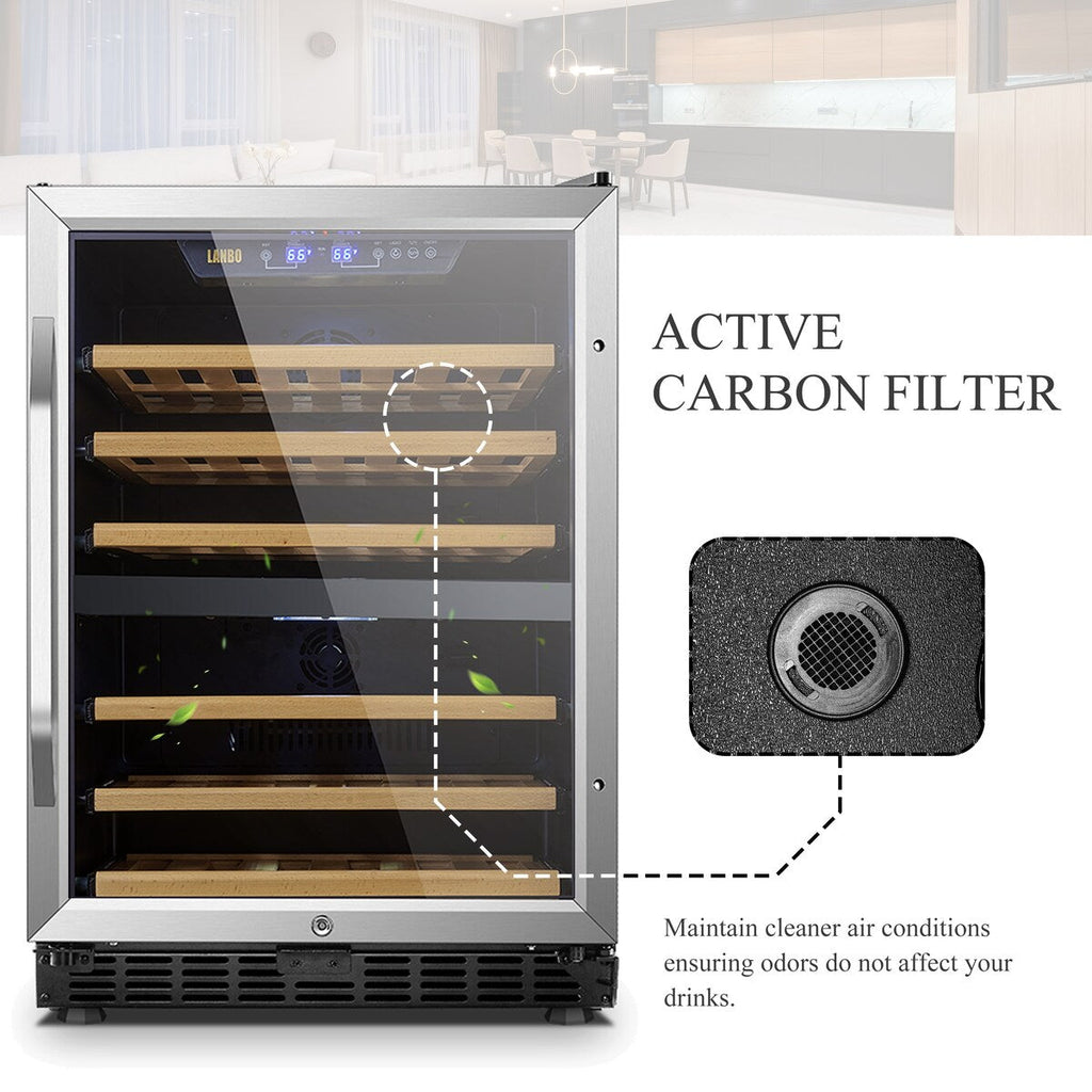 Lanbo Cave à vin intégrée à double zone de refroidissement, 24 pouces, 44 bouteilles