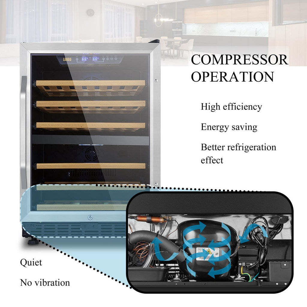 Lanbo Cave à vin intégrée à double zone de refroidissement, 24 pouces, 44 bouteilles