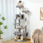 Grand arbre à chat, condo pour chat avec poteaux et coussins à gratter, 2 perchoirs rembourrés, double condo et panier.